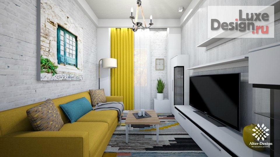 Дизайн интерьера гостиной "Проект гостиной "White Bricks"" (фото 1)